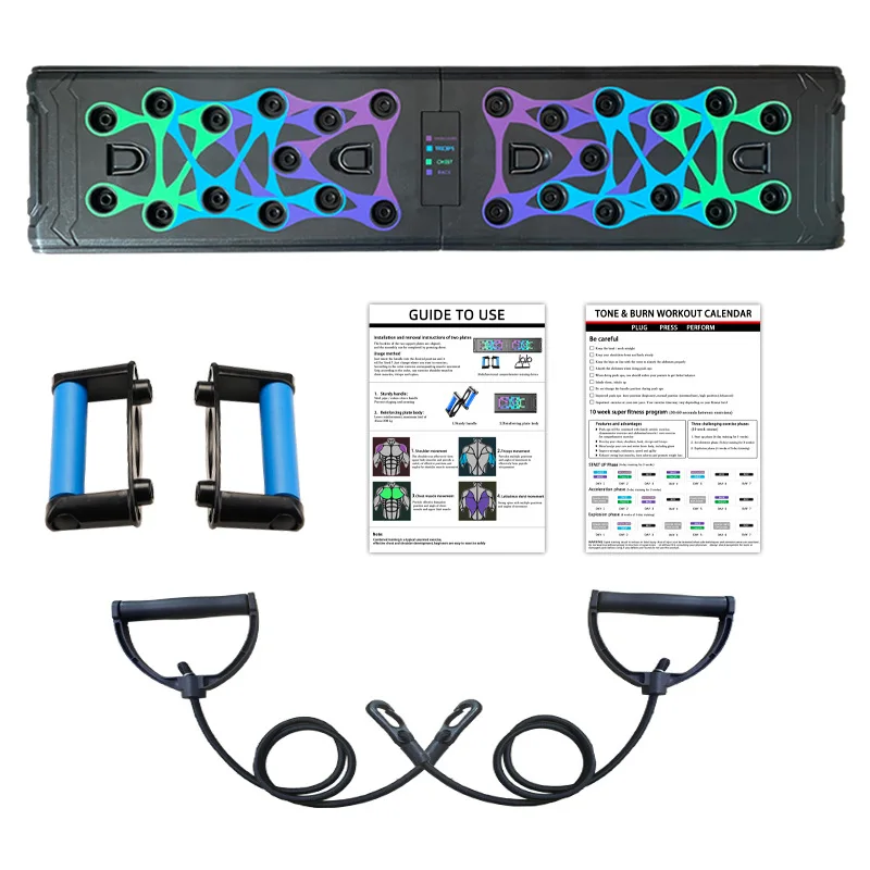 New Foldable with Rubber Bands ABS Push Ups Stands Board Frames Rack Chest Arm Home Gym Muscle Strength Exercise Bar