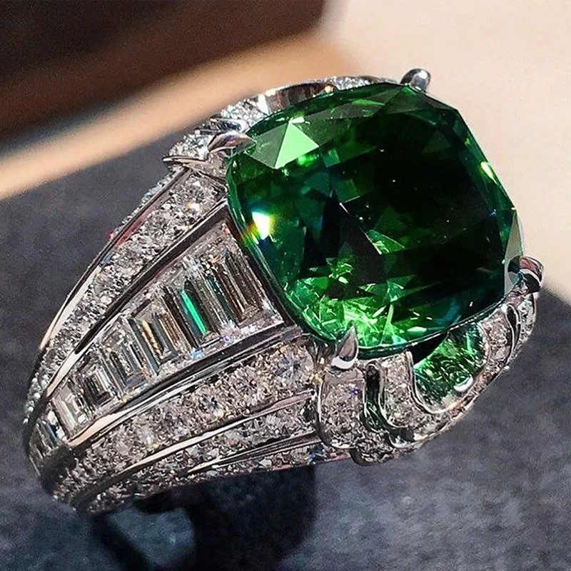 Huitan Luxury High-quality Green CZ Women Wedding Rings Vintage Anniversary Party Ring Graceful Lady's Jewelry Romantic Gift New |