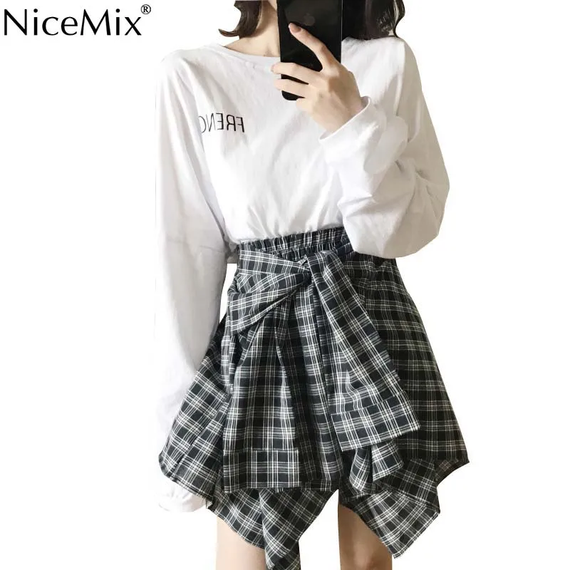 

NiceMix Fashion Harajuku Mini Skirt Women Casual A-Line Skirts Womens Plaid Skirt Korean Streetwear Faldas Mujer Moda 2020