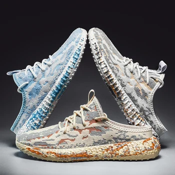 

Summer Tide Men Soft Breathable Monolayer Mesh Shoes Durable Non-slip Soles Designer Knit Outdoor Flat Shoes Male