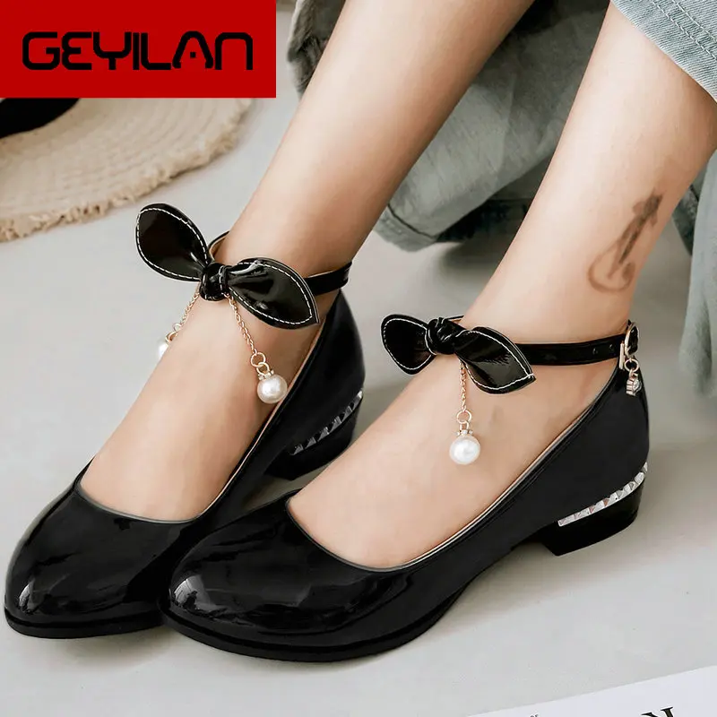

Women Mary Jane Pumps Sweet Bow-knot Ladies Shoes Thick Low Heels Buckle Spring Autumn Casual Shoes Female