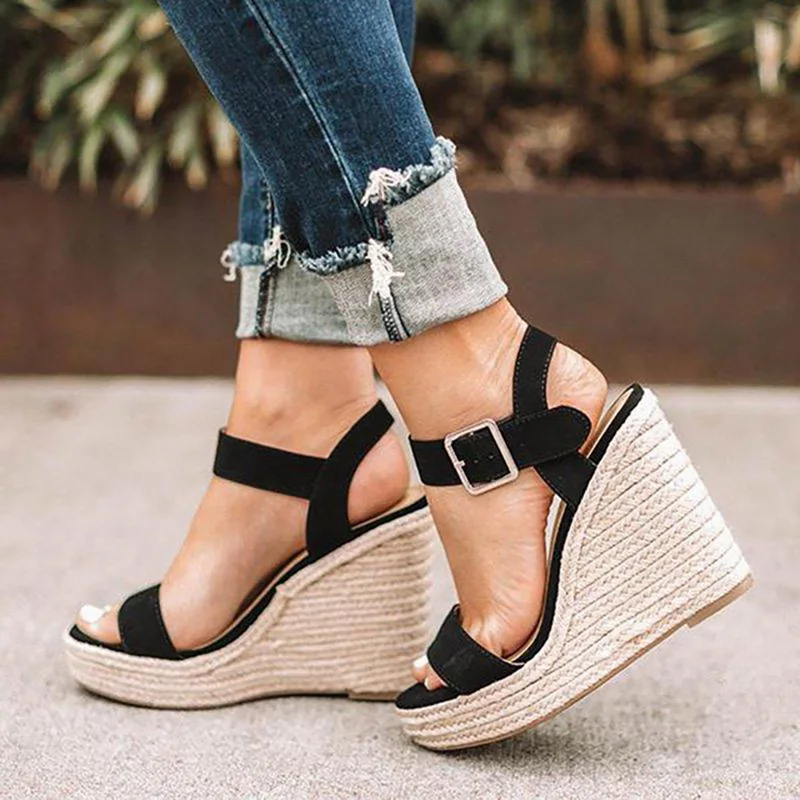 Summer Sandals Women Wedges Heels Platform Hemp Shoes Ladies Candy Color Casual Girls Slip On Strap Cross Girls Plus Size 2021 - Image 2
