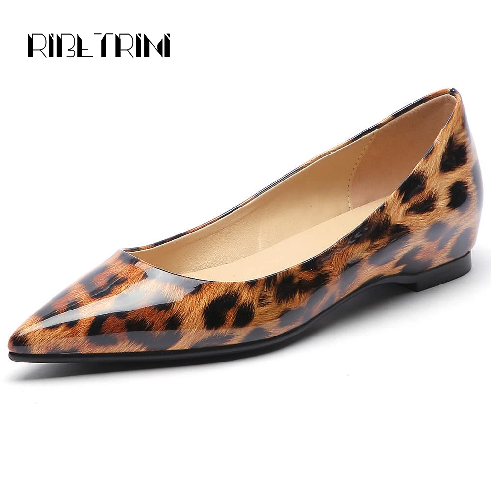 

RIBETRINI Quality Patent Faux Leather Flats Shoes Women Spring Autumn Leopard Pointed Toe Shoes Woman Comfort Flats Women