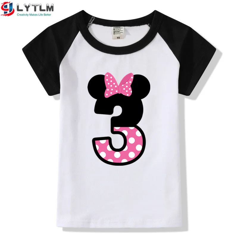 LYTLM/футболка для девочек на 3 дня рождения, Enfant, рубашка для маленьких девочек на день рождения, летняя одежда для маленьких девочек, корейские топы для маленьких девочек - Цвет: DX Raglan Black