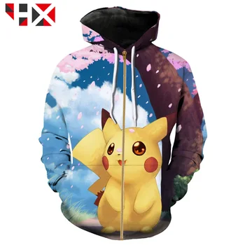 

Popular Unisex Pikachu Zipper Hoodies 3D Pokemon Hoodie Sweatshirt Harajuku Hoodies For Men and Women Oversized Streetwear 2020