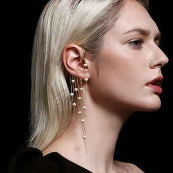 

New Trendy Fairy Ear Hook Earrings Metal Long Chain Fringe Pearl Earrings Women Accessories For Ladies Wedding Party Gifts