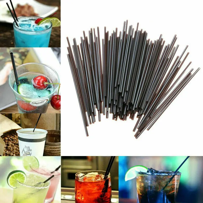Mini pajitas de plástico negro para fiestas, suministros de bebidas para celebraciones, 100 Uds.