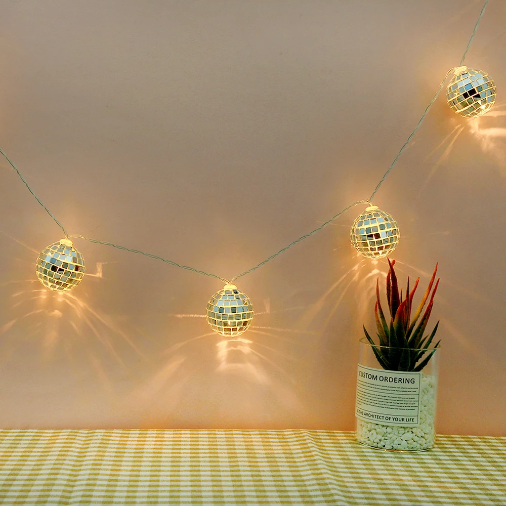 10LED стеклянный патч-шар, пластиковые гирлянды, блестящая лампа, украшение из блесток, низкое энергопотребление, всегда яркий