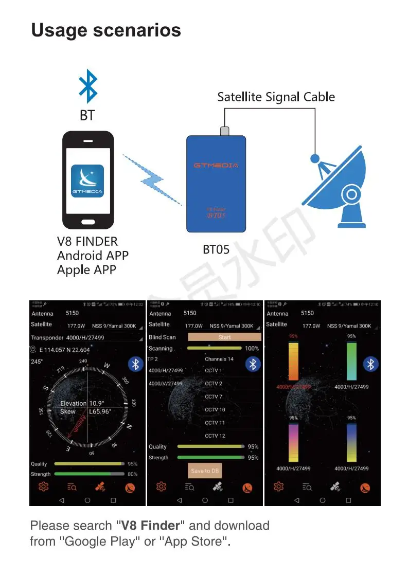 GTMEDIA V8 спутниковый искатель BT05 для freesat v7 спутниковый искатель HD сканер спутникового сигнала Подключите телефон через Bluetooth