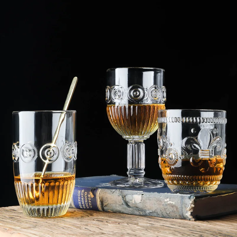 European iris relief glass creative crystal glass water cup tea cup wine fruit juice beverage household