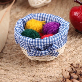 

1/12 Dollhouse Miniature Accessories Mini Knitting Tools Basket Simulation Wool Model Toys for Doll House Decoration