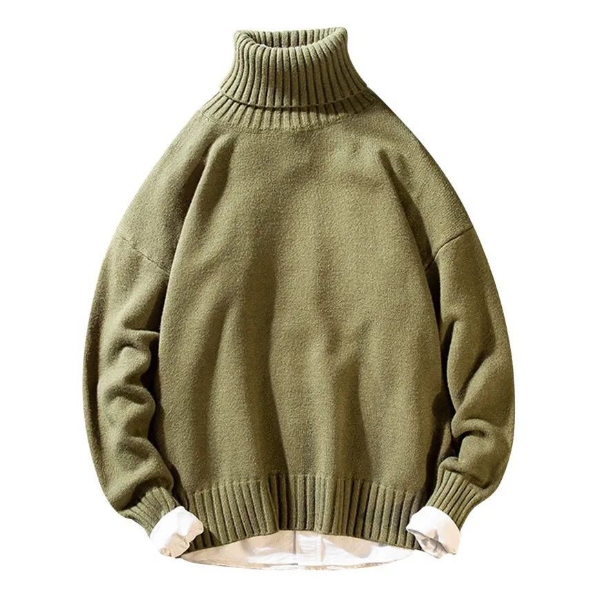 Осенний свитер в стиле хип-хоп, мужские повседневные одноцветные свитера с высоким воротом, вязаные пуловеры, мужские M-3XL - Цвет: Green