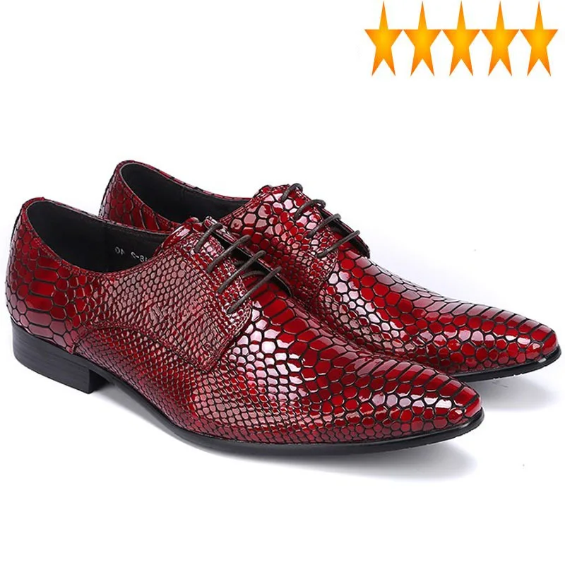 Men Classic Snake Lace Up Dress Shoes Genuine Leather Red Black Formal Office Business Man Suit Footwear Party Sapato Masculino | Обувь