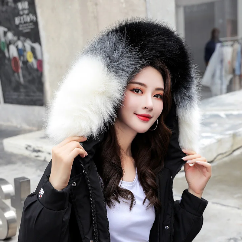 New Style Mid-length Slim Fit Cotton Coat Women's over-the-Knee Large Fur Collar Thick Embroidered Loose-Fit BF Winter Cott