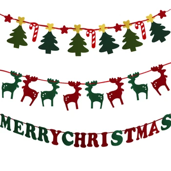 

Merry Christmas Banner Non-woven fabric Christmas Tree Elk Ornament Flag Navidad Noel Hanging Banner Decorations for Home