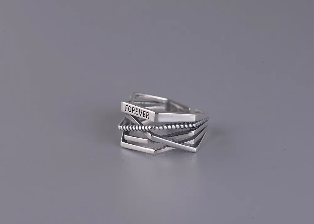 Bijoux простой стиль 925 пробы серебряные геометрические кольца оригинальной формы для женщин Подарки большие Регулируемые кольца на палец