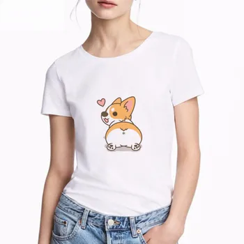 

Woman Fun Cute Corgi T-Shirt Cute Animal Print Top Loose XL Women's T-Shirt