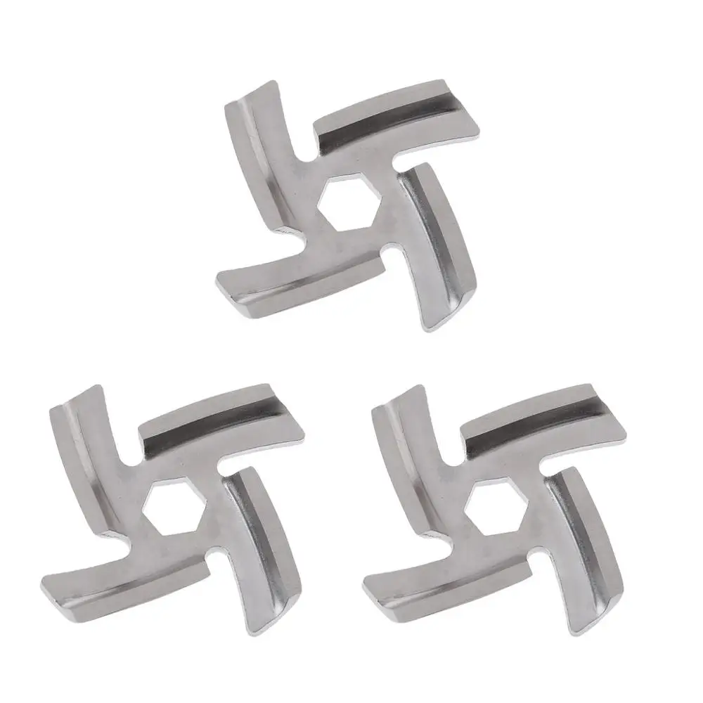 

3pcs/set Type 5 Mincer Knife Stainless Steel Anti Rust 4 Blade Hexagon Hole Meat Grinder Parts Fits