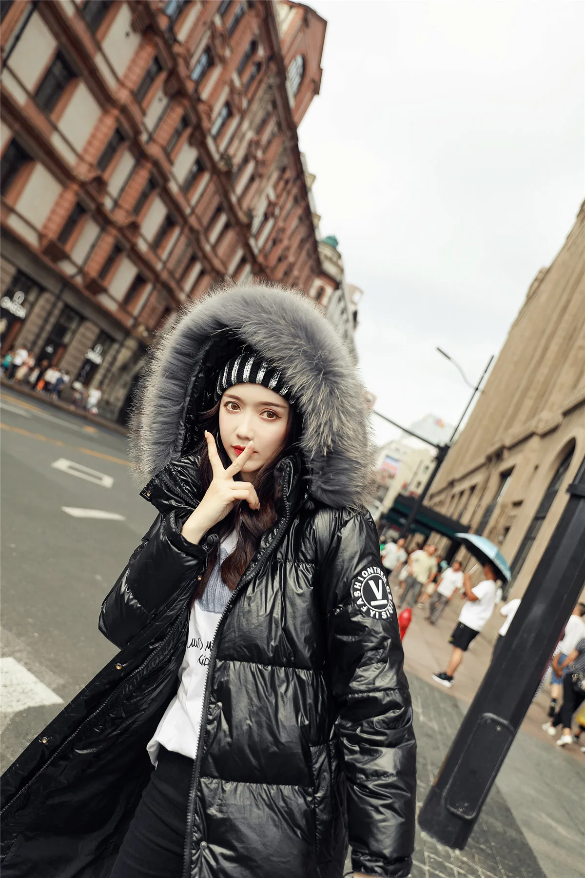 New Style Korean-style Loose-Fit down Jacket Women's Mid-length Thick over-the-Knee Stand Collar V Standard Winter Long Coa