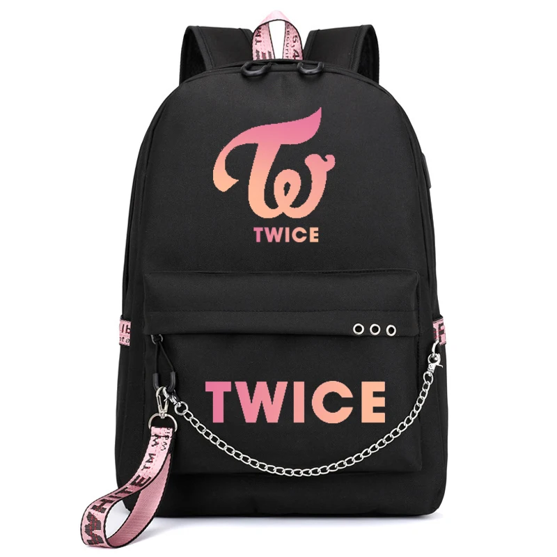 TWICE Bear case Черный розовый рюкзак LISA для девочек, школьные рюкзаки с зарядкой через Usb для подростков, большие вместительные холщовые сумки - Цвет: TWICE Bear case