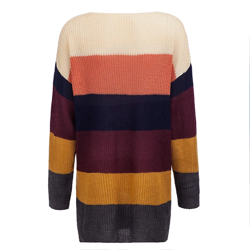 Вязаный Радужный свитер женский сексуальный v-образный вырез полый цветной свободный свитер женский пуловер Джемперы Женский Уличная осень