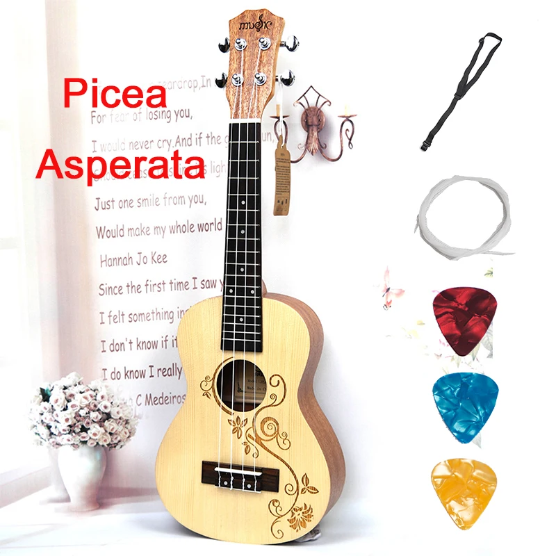 

Ukulele 23 26 Inch Concert Tenor Guitar Acoustic Mini Electric 4 Strings Ukelele Guitarra Picea Asperata Uke Flower Sculpture