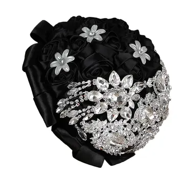 

Luxury Western Style Bride Artificial Rhinestone Rose Silk Flowers Beautiful Handmade Wedding Bouquet Decorative Flowers