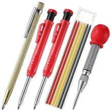 

HOT 2 Pieces Carpenter Pencils Set with 6 Pieces Refills, Marker Marking Tool for Carpenter Scriber Woodworking Architect