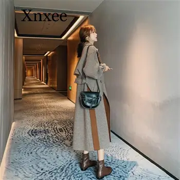 

Plaid Woolen Coat Women's Short-height 2020 Autumn And Winter New Style Popular WOMEN'S Dress over-the-Knee Woolen Overcoat