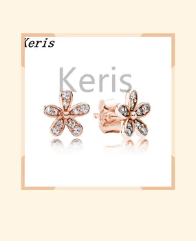 

100% 925 new sterling silver brand 1:1:1 280570czc daisy pink flower original gold earrings high quality fashion jewelry