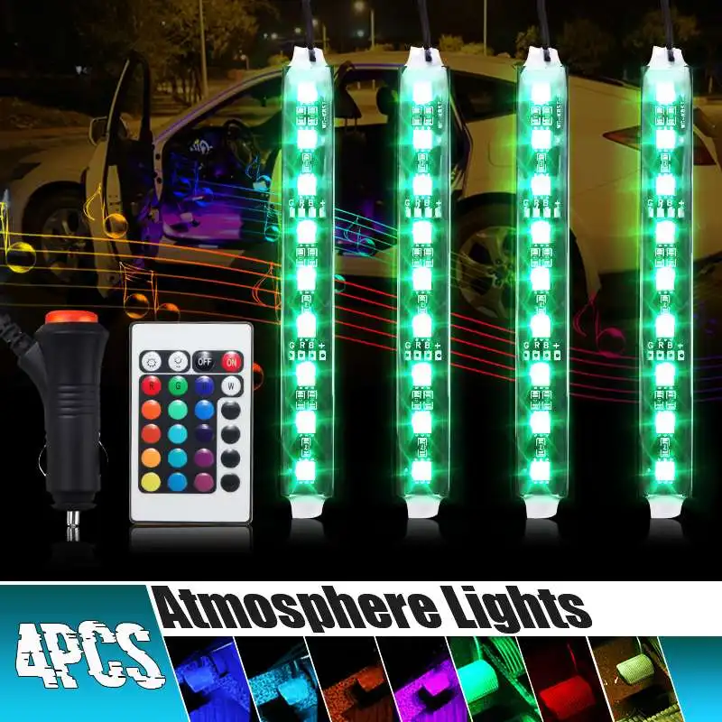4 шт. автомобильные RGB Светодиодные полосы света 9 SMD 10 Вт светодиодные полосы света цвета декоративный дизайн автомобиля атмосферные лампы салона автомобиля свет DC12V
