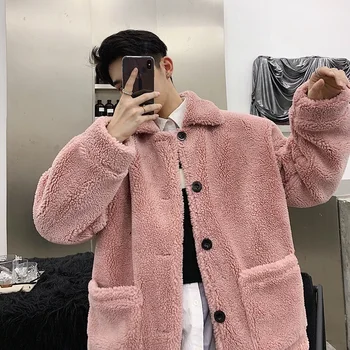 

2019 Autumn New Korean Men's Trend Icelandic Velvet Thickening Lapel Fur Collar Loose Street Casual Jacket