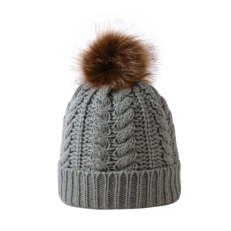Милая детская зимняя шапка для малышей, вязаная шапочка для новорожденных, шапка из акриловых волокон с помпоном, разумная толщина, удобная на ощупь - Цвет: Adult-Grey