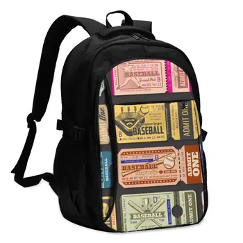 

Hot USB Charging Laptop Women's Backpack For Teenage Students Girls Baseball Championship Retro Admission Tickets Travel Bagpack