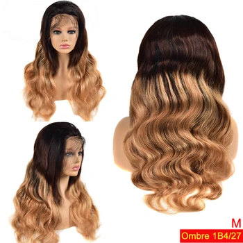 

Ombre 13x4 Lace Front Human Hair Wigs PrePlucked With Baby Hair Malaysian Remy Body Wave 1B4/27/30 Highlight Wig For Black Women