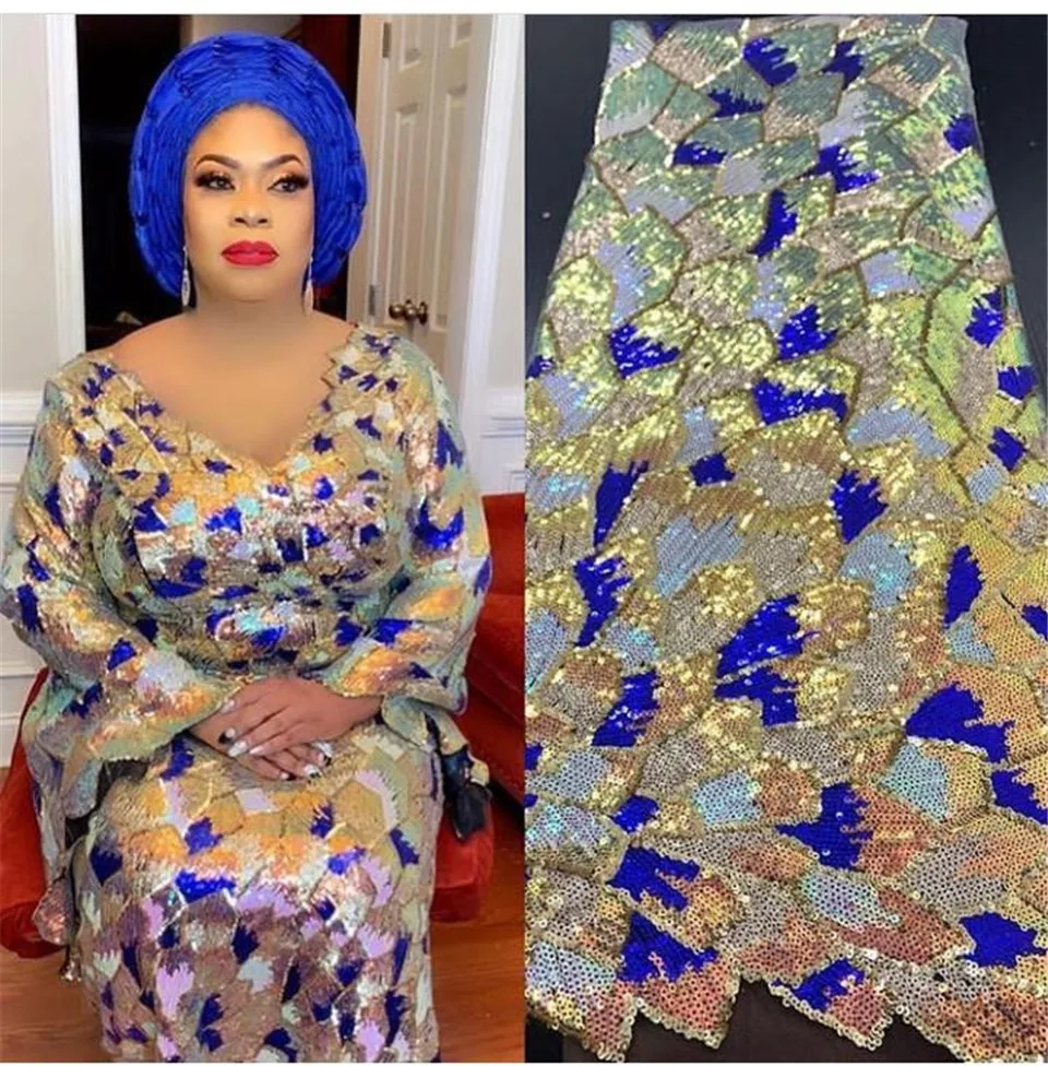 

African Sequence Fabrics for Bridal Materials Lace High Quality Sequins Lace Fabric Nigerian Mesh Net Lace Sequins Fabric NI2488