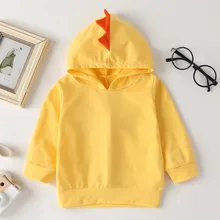 Весенне-зимние детские толстовки с длинными рукавами; однотонные детские толстовки с динозавром; пуловер с капюшоном для маленьких мальчиков и девочек; куртка для детей 1-4 лет