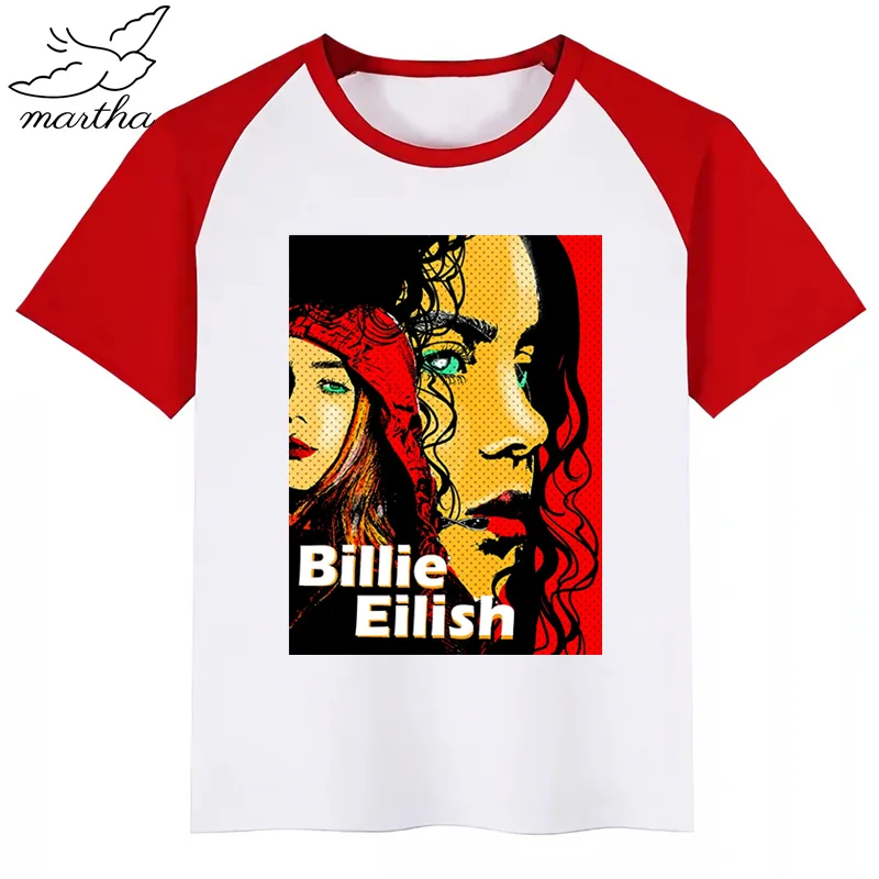 Billie Eilish/футболка для мальчиков и девочек с мультяшным принтом; детская забавная одежда; детская летняя футболка с короткими рукавами для малышей - Цвет: RedL