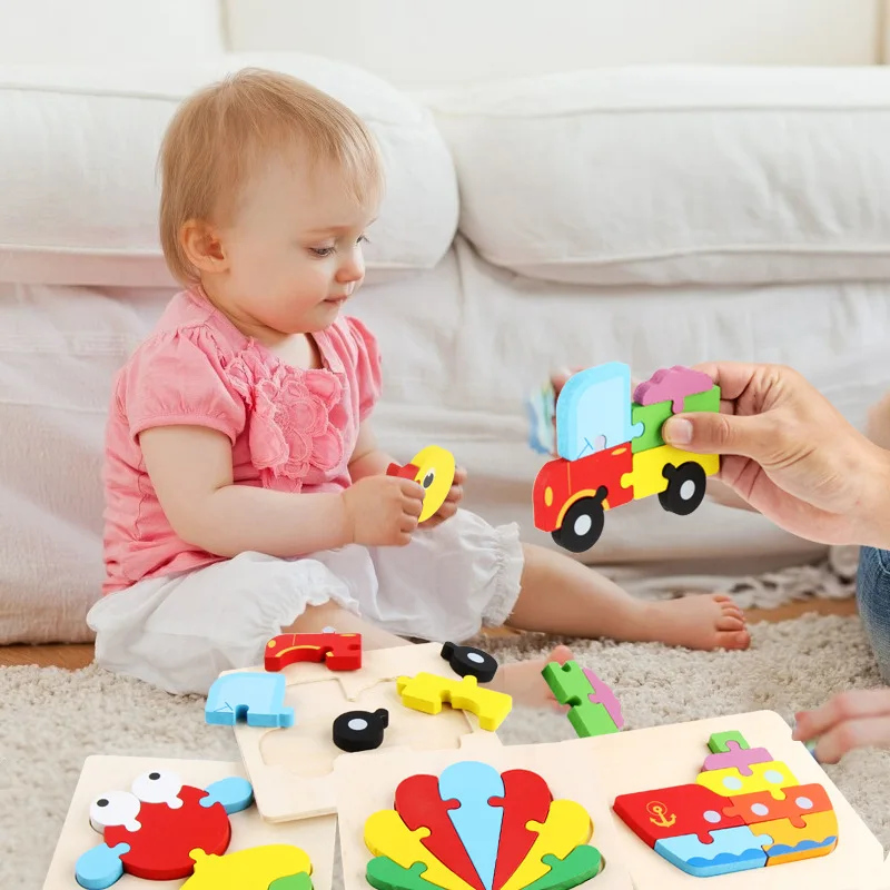 Educational Wooden 3D Cartoon Animal Puzzle Model Toys Baby Early Education Small Game Fancy Toy Color Frog Fish Elephant | Игрушки и
