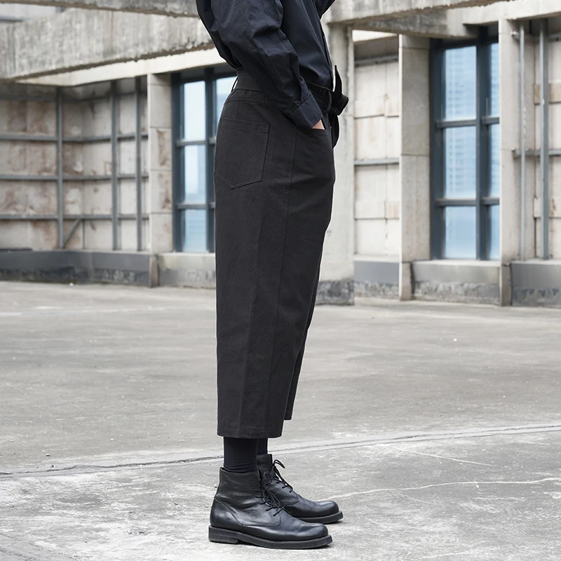 New men's classic simple dark adjustable belt design couples with the same casual pants