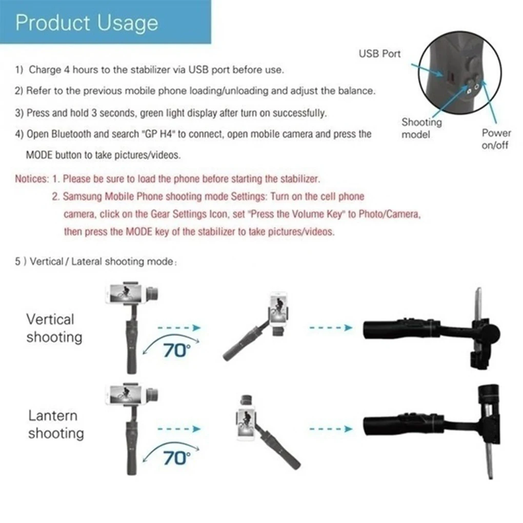 3-axis cardan smartphone estabilizador universal handheld ao
