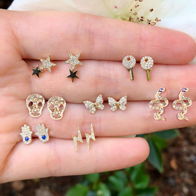 Crystal Geometric Stud Earrings For Women Stone owl Snake Moon shell Vintage Earring Girls Boho Jewelry Gift