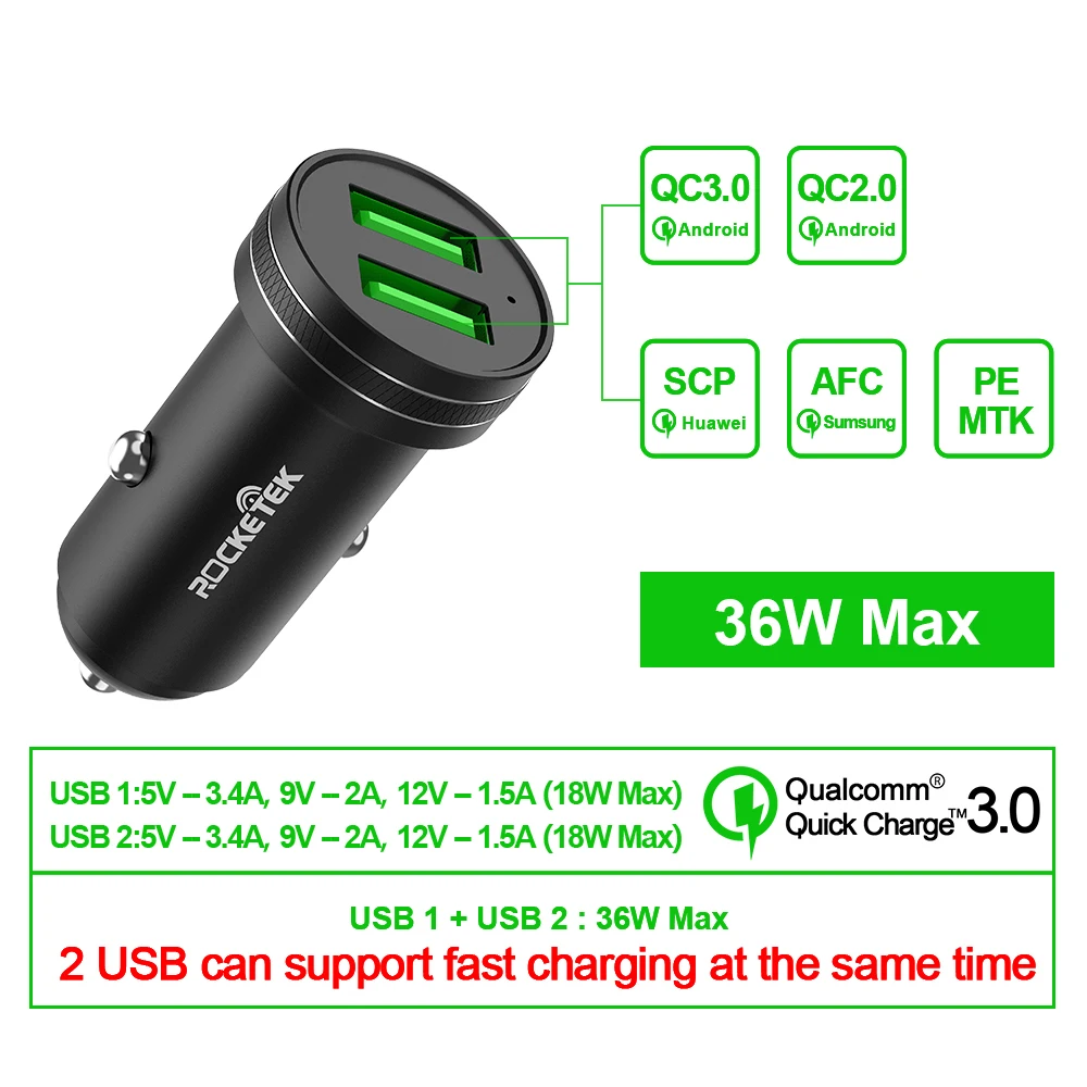 Rocketek USB Car Charger mobile Phone Quick Charge For iPhone 11 Fast PD Xiaomi QC 4 2