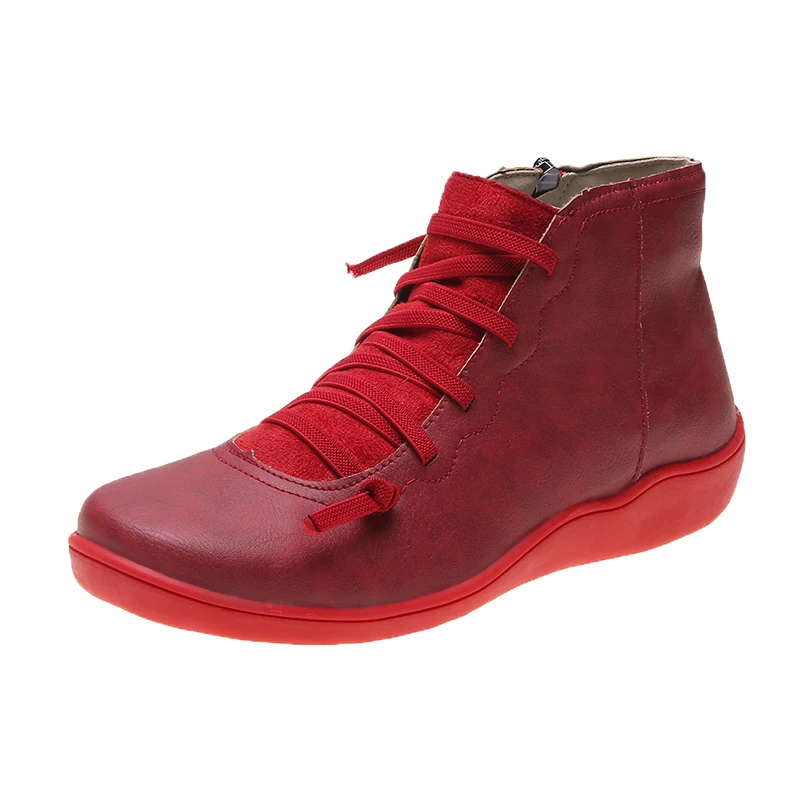 Rimocy/ботильоны для женщин из искусственной кожи; большие размеры 35-43; сезон осень-зима; обувь на платформе с перекрестными ремешками; женские короткие ботинки на плоской подошве; botas mujer - Цвет: Красный