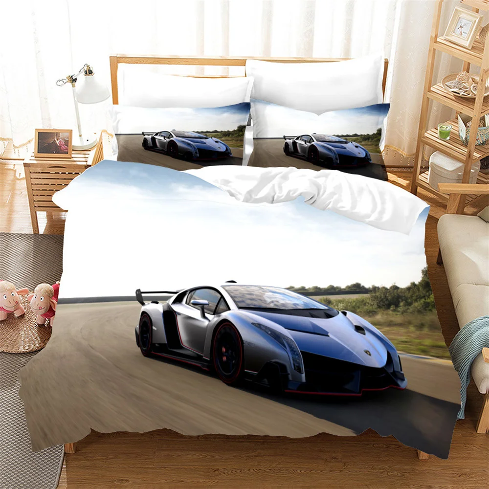 Car Sports Printed Duvet Cover Race Car Bedding Sets With Pillowcases For Teens Kids Boys Cool Bedroom Decor 2/3pcs Bedclothes