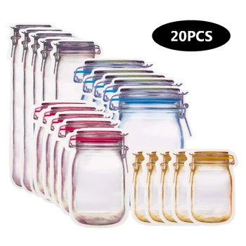 

Reusable Jar Zipper Bags Grocery Bag Candy Jar Food Storage Bags Portable Nuts Cookies Bag Kitchen Food Snacks Sealed