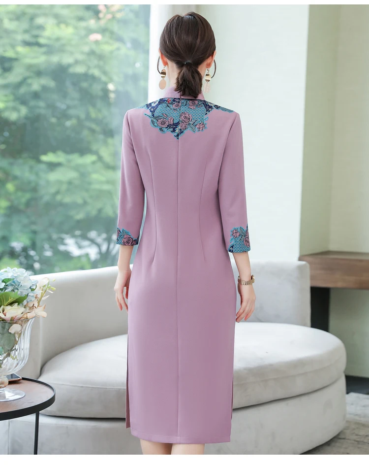 ASYH-8225# Высокий воротник Таро розовые платья матери невесты свадебное платье Cheongsam длинное бархатное и плотное платье