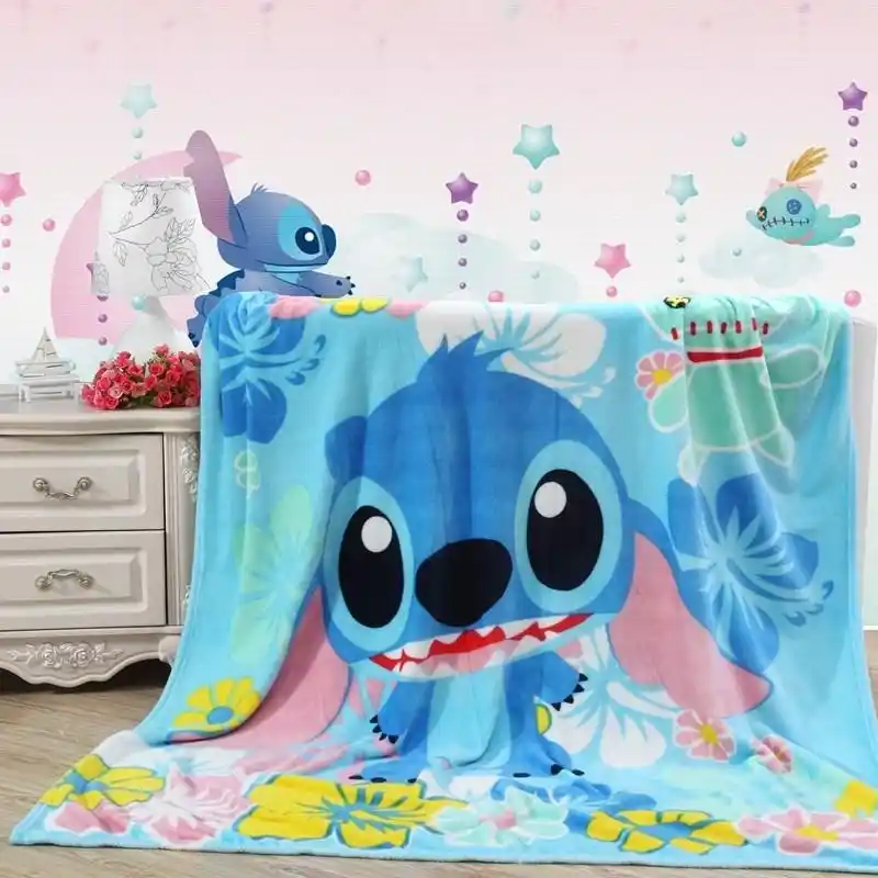 Disney Lilo & Stitch Spiderman Flannel Plush Blanket on Bed/Sofa