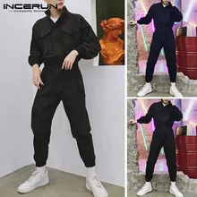 INCERUN мужской костюм длинный рукав комбинезон хип хоп воротник Японский ретро тонкий секционный комбинезон Одноцветный комбинезон