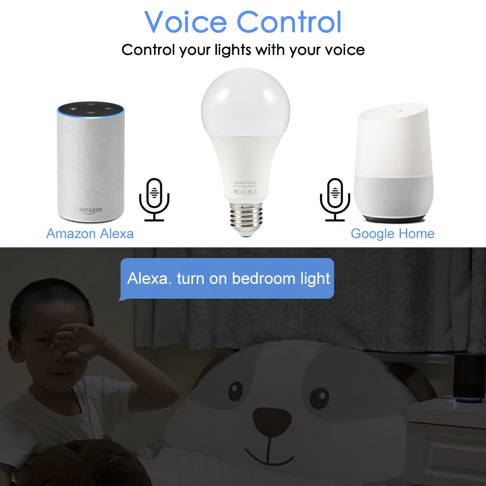 Для Tuya Wifi Smart Bulb Голосовое управление работает с Alexa Google IFTTT 9W 900LM E27 RGBW 90 250V 2 4 GHz Life